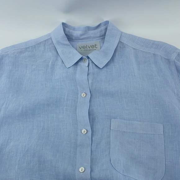Velvet by Jenny Graham Linen Button Down in Light Blue L A15 - Picture 6 of 7